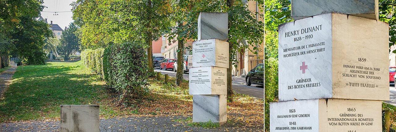 Stele für Henry Dunant Stele in Stuttgart für den Rotkreuzgründer Henry Dunant