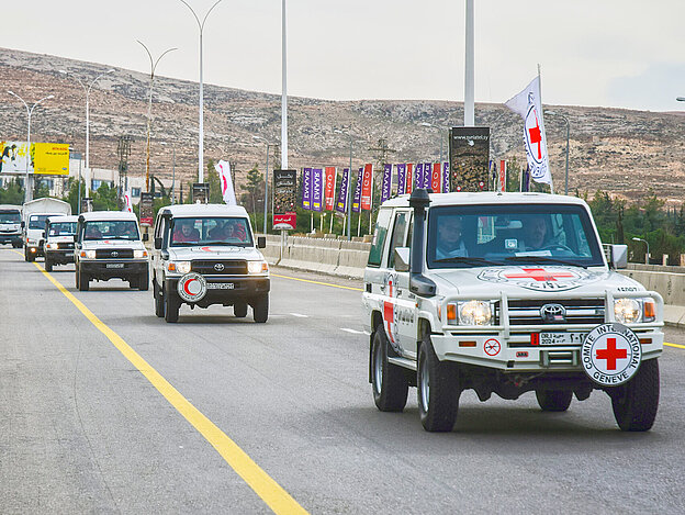 ICRC vehicles in convoy