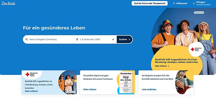Doctolib Webseite Ansicht der Webseite Doctolib