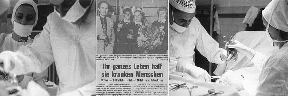 Britta Hoheisel im Einsatz Collage aus OP-Bildern und Zeitungsartikel