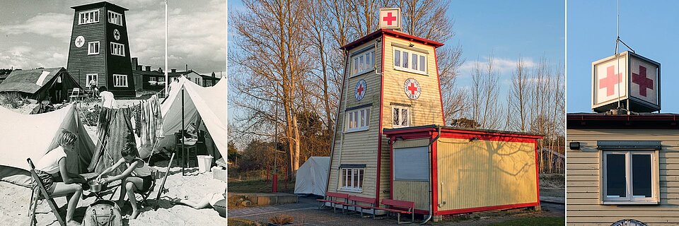 Lübeck-Travemünde Wasserwacht-Turm im Grenzgebiet zu verschiedenen Zeiten