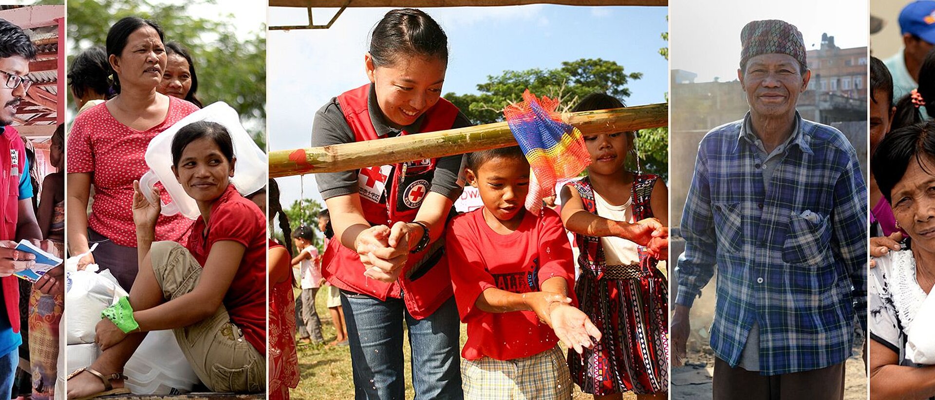 Disaster relief in Asia Collage of beneficiaries in Asia