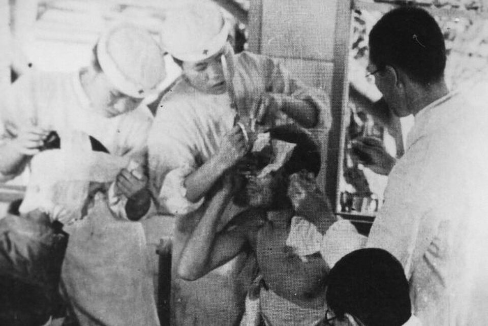 Hiroshima 75 Jahre Japanisches Rotes Kreuz Krankenhaus des Japanischen Roten Kreuzes in Hiroshima zur Behandlung eines Atombombenopfers nach dem Atombombenabwurf auf Hiroshima 1945