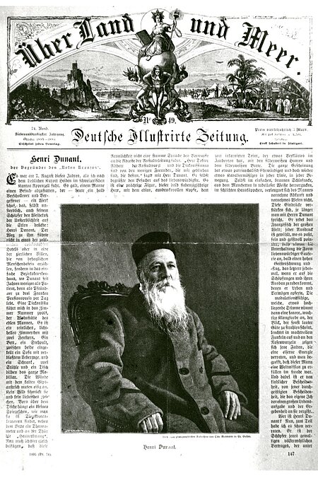 Zeitungsseite mit Portrait von Henry Dunant